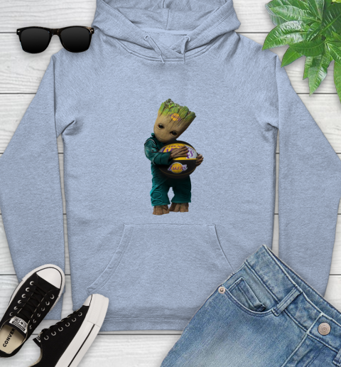 NBA Groot Guardians Of The Galaxy Basketball Sports Los Angeles Lakers Youth Hoodie 10