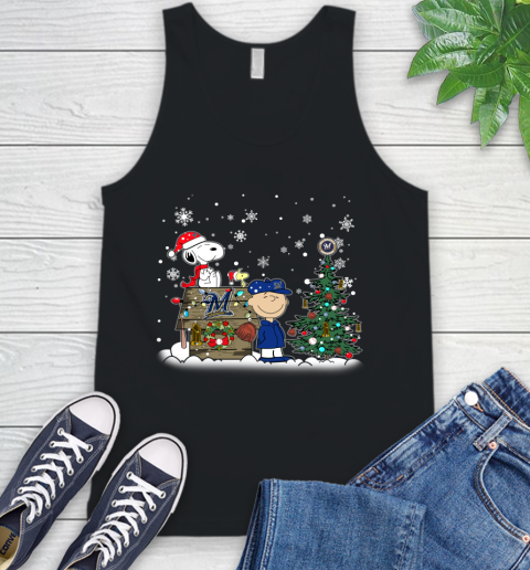 MLB Milwaukee Brewers Snoopy Charlie Brown Christmas Baseball Commissioner's Trophy Tank Top