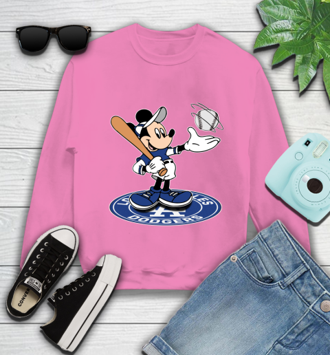 MLB Baseball Los Angeles Dodgers Cheerful Mickey Disney Shirt Youth Sweatshirt 6