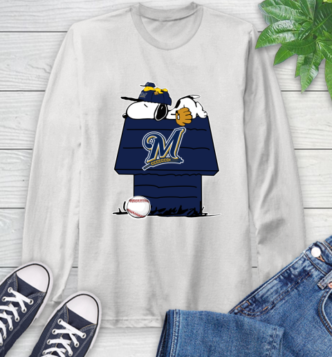 MLB Milwaukee Brewers Snoopy Woodstock The Peanuts Movie Baseball T Shirt Long Sleeve T-Shirt