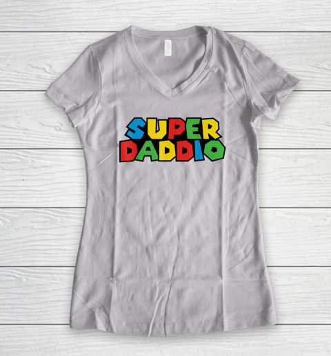 Super Daddio Funny Gamer Dad Fathers Day Video Game Lover Women's V-Neck T-Shirt