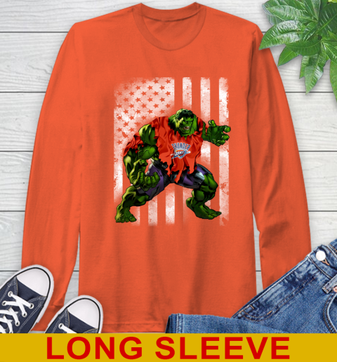 Oklahoma City Thunder Hulk Marvel Avengers NBA Basketball American Flag Long Sleeve T-Shirt 5 Oklahoma City Thunder Hulk Marvel Avengers NBA Basketball American Flag Long Sleeve T-Shirt - Image 5