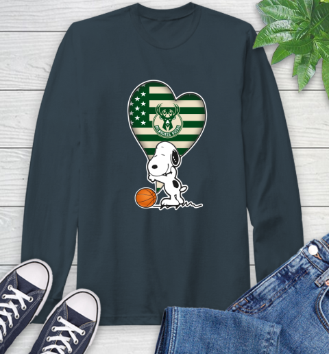 Milwaukee Bucks NBA Basketball The Peanuts Movie Adorable Snoopy Long Sleeve T-Shirt 8