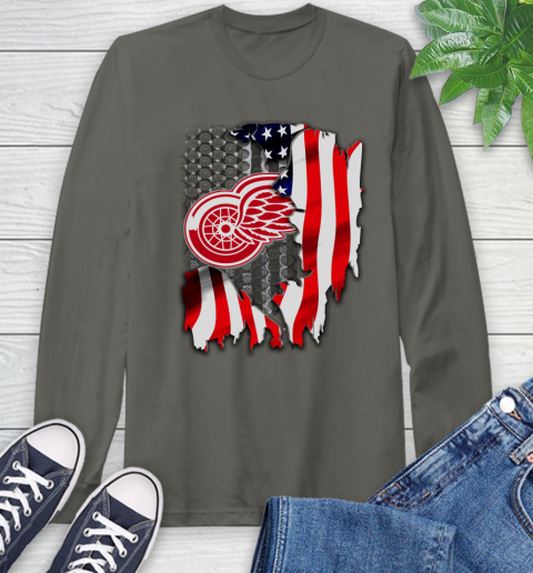 Detroit Red Wings NHL Hockey American Flag Long Sleeve T-Shirt 9