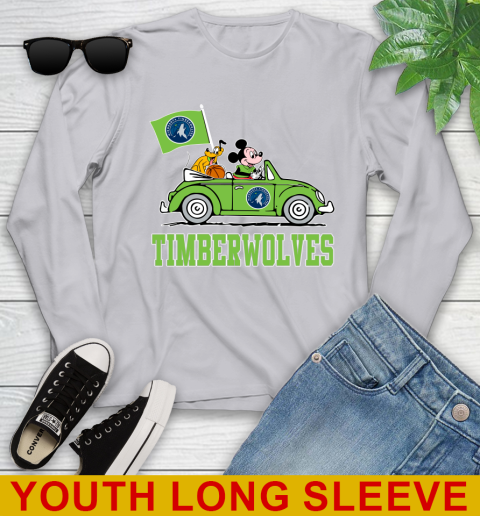 NBA Basketball Minnesota Timberwolves Pluto Mickey Driving Disney Shirt Youth Long Sleeve 6