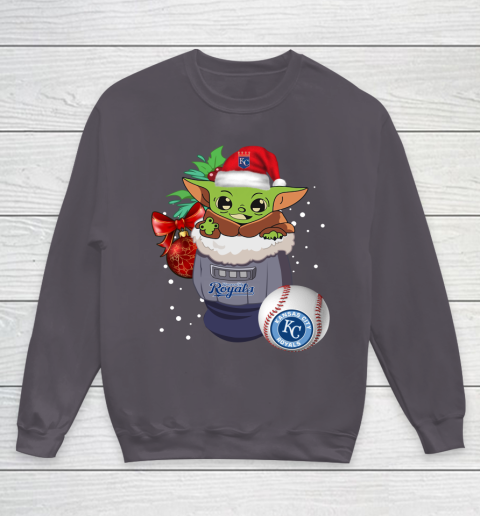 Kansas City Royals Christmas Baby Yoda Star Wars Funny Happy MLB Youth Sweatshirt 6