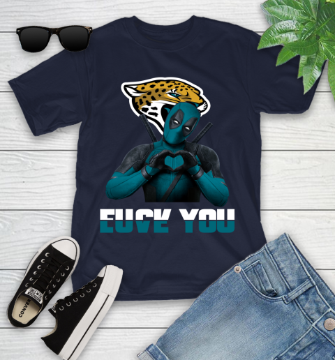 NHL Jacksonville Jaguars Deadpool Love You Fuck You Football Sports Youth T-Shirt 2