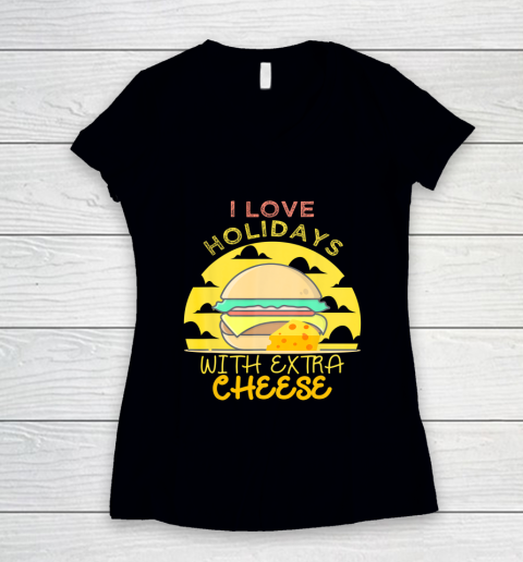 Happy Holidays With Cheese shirt Extra Cheeseburger Gift Women's V-Neck T-Shirt