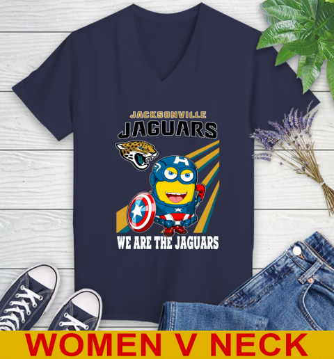 NFL Football Jacksonville Jaguars Captain America Marvel Avengers Minion Shirt Women's V-Neck T-Shirt 12