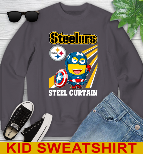 NFL Football Pittsburgh Steelers Captain America Marvel Avengers Minion Shirt Youth Sweatshirt 5