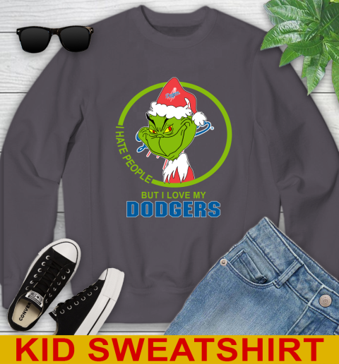 Los Angeles Dodgers MLB Christmas Grinch I Hate People But I Love My Favorite Baseball Team Youth Sweatshirt 6