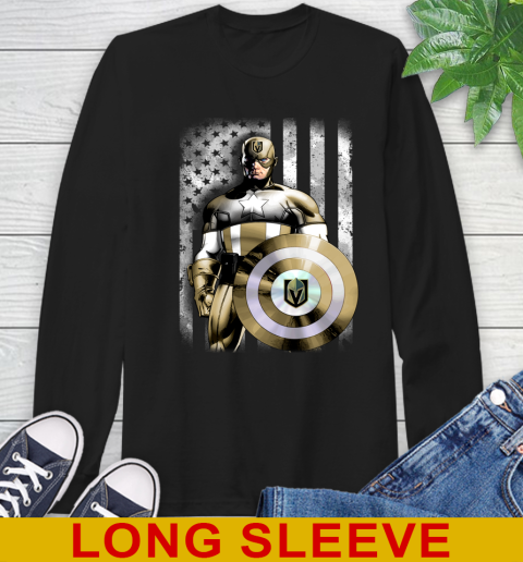 Vegas Golden Knights NHL Hockey Captain America Marvel Avengers American Flag Shirt Long Sleeve T-Shirt