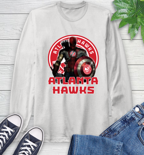 Atlanta Hawks NBA Basketball Captain America Thor Spider Man Hawkeye Avengers Long Sleeve T-Shirt