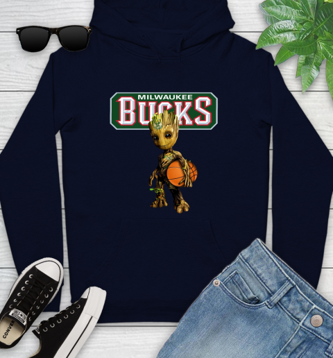 Milwaukee Bucks NBA Basketball Groot Marvel Guardians Of The Galaxy Youth Hoodie 4