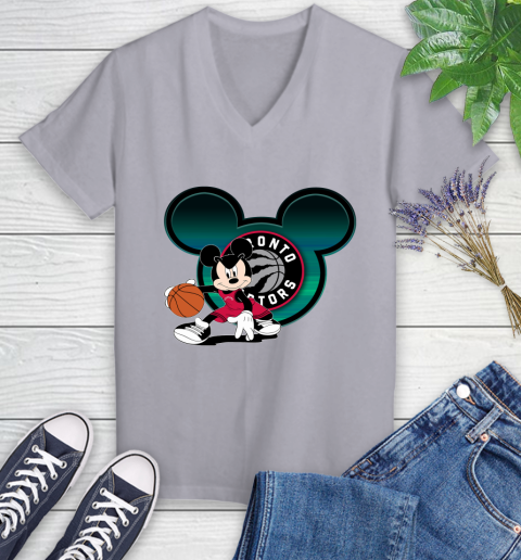 NBA Toronto Raptors Mickey Mouse Disney Basketball Women's V-Neck T-Shirt 4