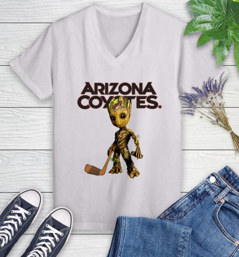 Arizona Coyotes NHL Hockey Groot Marvel Guardians Of The Galaxy Women's V-Neck T-Shirt