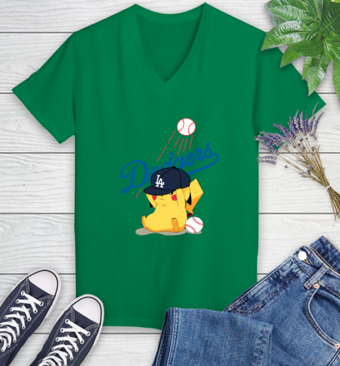 MLB Pikachu Baseball Sports Los Angeles Dodgers Women's V-Neck T-Shirt 5