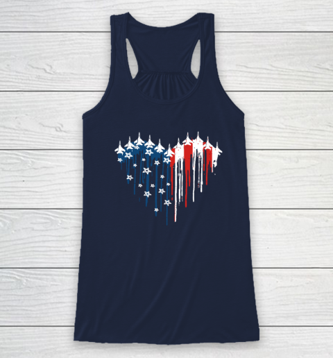 Retro Fighter Jet Airplane American Flag Heart 4th Of July Racerback Tank 5