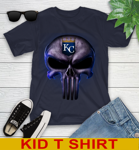 Kansas City Royals MLB Baseball Punisher Skull Sports Youth T-Shirt 2