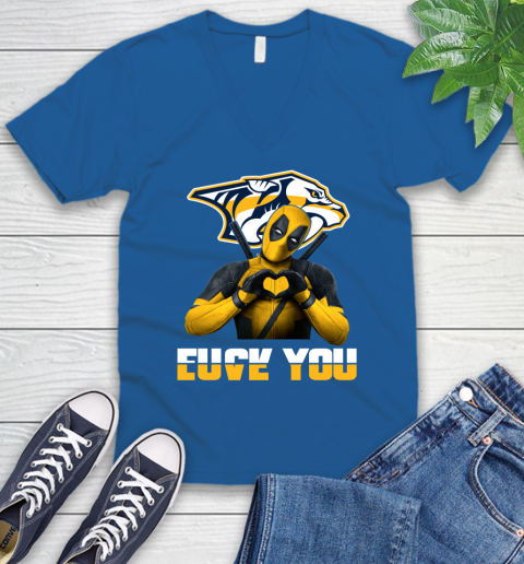 NHL Nashville Predators Deadpool Love You Fuck You Hockey Sports V-Neck T-Shirt 5