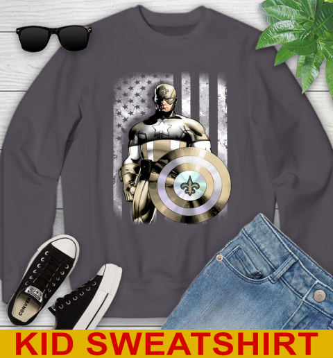 New Orleans Saints NFL Football Captain America Marvel Avengers American Flag Shirt Youth Sweatshirt 5
