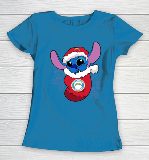 Los Angeles Chargers Christmas Stitch In The Sock Funny Disney NFL Women's T-Shirt 7