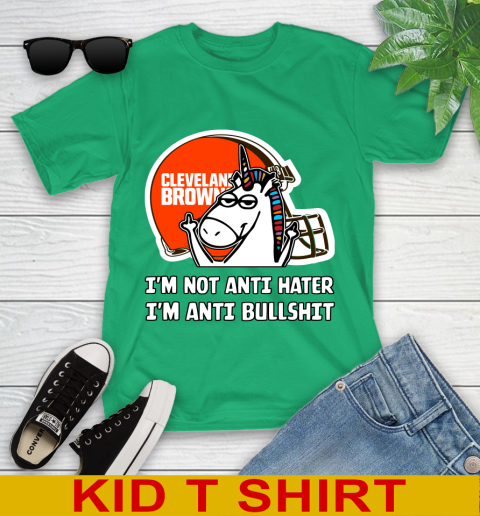 Cleveland Browns NFL Football Unicorn I'm Not Anti Hater I'm Anti Bullshit Youth T-Shirt 6