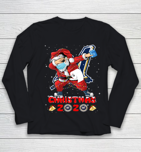 Milwaukee Brewers Funny Santa Claus Dabbing Christmas 2020 MLB Youth Long Sleeve