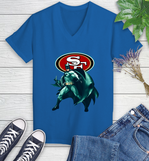 NFL Batman Football Sports San Francisco 49ers Women's V-Neck T-Shirt 10