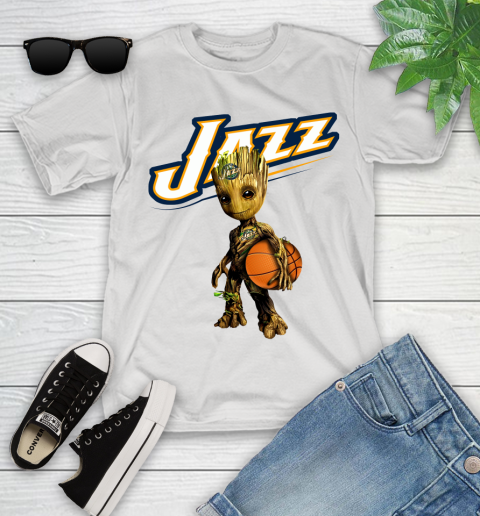 Utah Jazz NBA Basketball Groot Marvel Guardians Of The Galaxy Youth T-Shirt