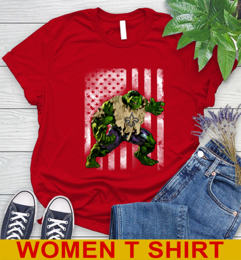 New Orleans Saints Hulk Marvel Avengers NFL Football American Flag Women's T-Shirt 11