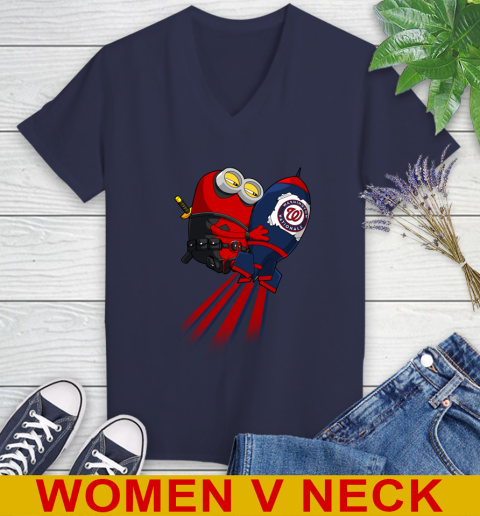 MLB Baseball Washington Nationals Deadpool Minion Marvel Shirt Women's V-Neck T-Shirt 12