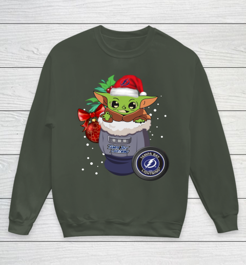 Tampa Bay Lightning Christmas Baby Yoda Star Wars Funny Happy NHL Youth Sweatshirt 10