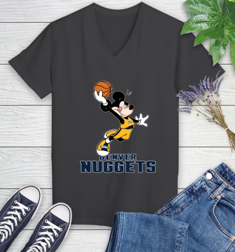 NBA Basketball Denver Nuggets Cheerful Mickey Mouse Shirt Women's V-Neck T-Shirt 7