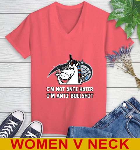 Orlando Magic NBA Basketball Unicorn I'm Not Anti Hater I'm Anti Bullshit Women's V-Neck T-Shirt 7