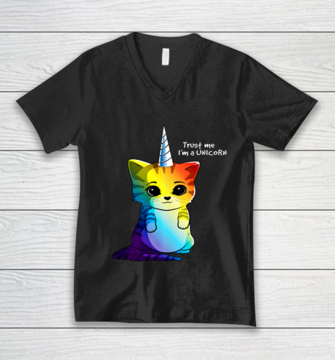 Caticorn T shirt Unicorn Cat Kittycorn Girls Women Rainbow V-Neck T-Shirt