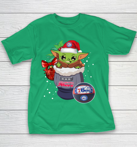 Philadelphia 76ers Christmas Baby Yoda Star Wars Funny Happy NBA Youth T-Shirt
