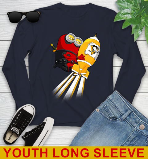 NHL Hockey Pittsburgh Penguins Deadpool Minion Marvel Shirt Youth Long Sleeve 2