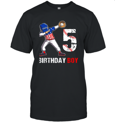 Kids 5 Years Old 5th Birthday Baseball Dabbing Shirt Gift Party Unisex Jersey Tee