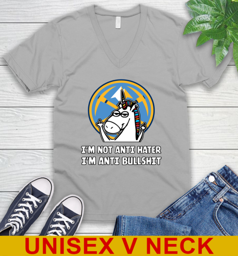 Denver Nuggets NBA Basketball Unicorn I'm Not Anti Hater I'm Anti Bullshit V-Neck T-Shirt 4