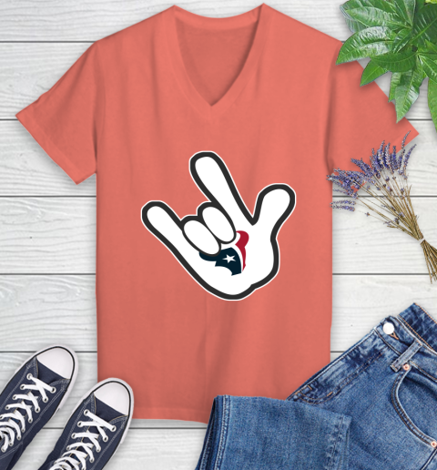 Houston Texans NFL Football Mickey Rock Hand Disney Women's V-Neck T-Shirt 6