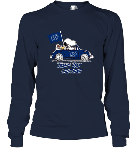 Snoopy And Woodstock Ride The Tampa Bay Lightnings Car lwmm snoopy and woodstock ride the tampa bay lightnings car long sleeve tee 14 front navy