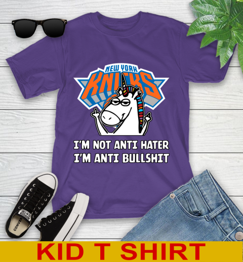 New York Knicks NBA Basketball Unicorn I'm Not Anti Hater I'm Anti Bullshit Youth T-Shirt 4