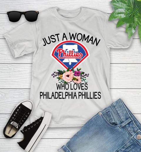 MLB Just A Woman Who Loves Philadelphia Phillies Baseball Sports Youth T-Shirt