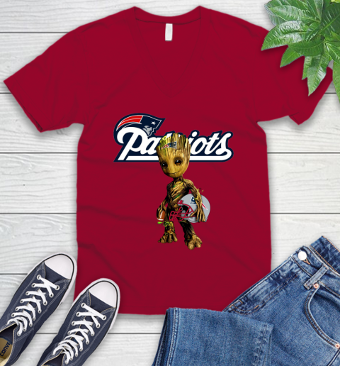 New England Patriots NFL Football Groot Marvel Guardians Of The Galaxy V-Neck T-Shirt 8