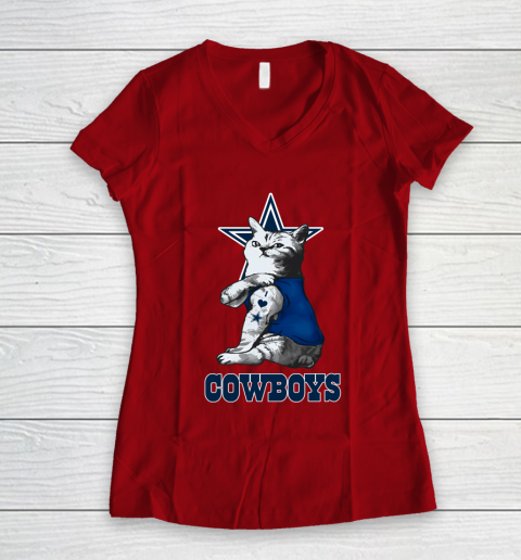 NFL Football My Cat Loves Dallas Cowboys Women's V-Neck T-Shirt 8