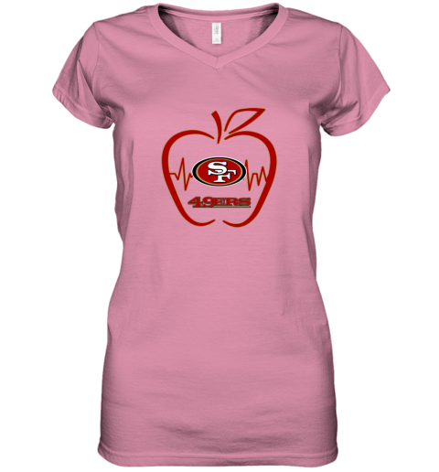 Apple Heartbeat Teacher Symbol San Francisco 49ers Long Sleeve T