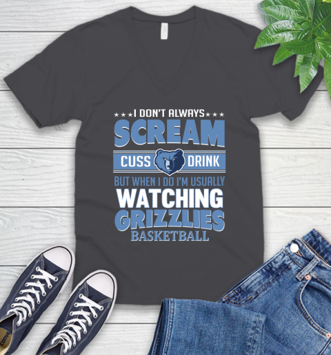 Memphis Grizzlies NBA Basketball I Scream Cuss Drink When I'm Watching My Team V-Neck T-Shirt 4