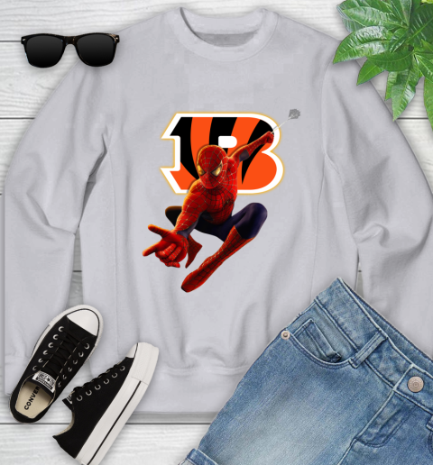 NFL Spider Man Avengers Endgame Football Cincinnati Bengals Youth Sweatshirt 5 NFL Spider Man Avengers Endgame Football Cincinnati Bengals Youth Sweatshirt - Image 5