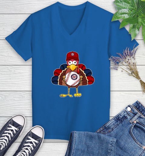 Washington Nationals Turkey thanksgiving Women's V-Neck T-Shirt 10